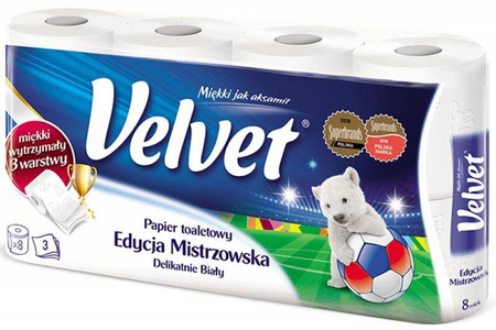 Papier toaletowy celulozowy VELVET Edycja Specjalna, 3-warstwowy, 150 listki, 8szt., biały