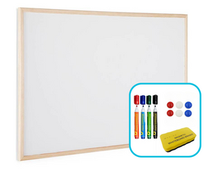 Tablica Magnetyczna Suchościeralna Biała 90x60 cm w ramie drewnianej