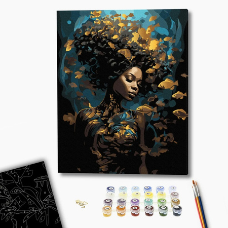 Malowanie po numerach BRUSHME, 40x50 cm, czarne płótno, gold, morska nimfa, 1 szt., w pudełku
