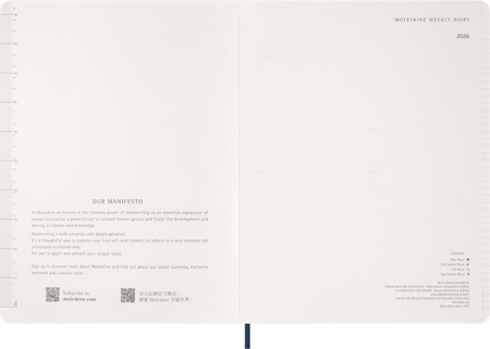 Kalendarz tygodniowy vertykalny MOLESKINE 2026, 15M, XXL, miękka oprawa, 23,5x28cm, sapphire blue