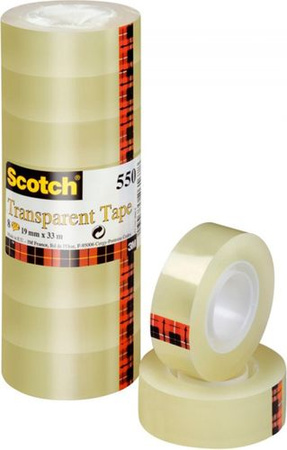 Taśma biurowa SCOTCH® (550), 19mm, 33m, w folii, 8szt., transparentna