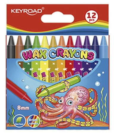 Kredki świecowe KEYROAD, 12szt., 8mm, pakowane na displayu, mix kolorów