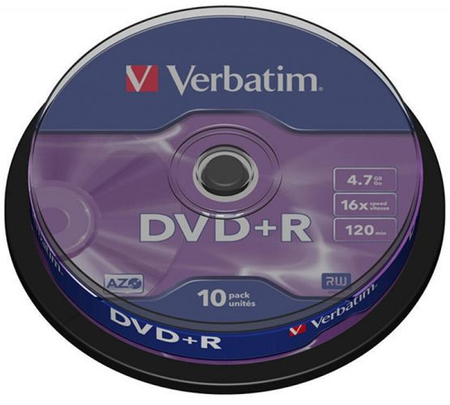 Płyta DVD+R VERBATIM AZO, 4,7GB, prędkość 16x, cake, 10szt., srebrny mat