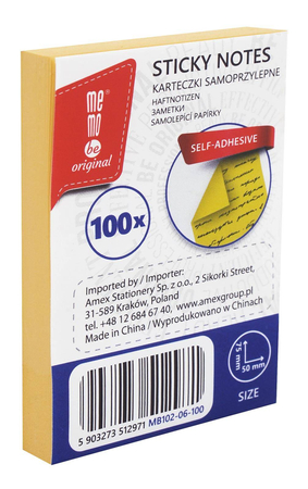 Bloczek samoprzylepny MemoBe 50x75mm 100kart. żółty