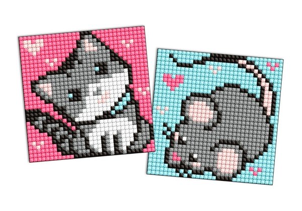 Diamentowa mozaika na naklejce IDEYKA, 9x9 cm, kids, szarzy przyjaciele, 2 szt.