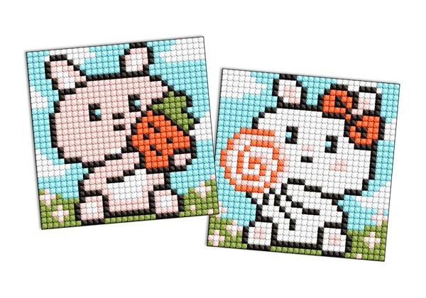 Diamentowa mozaika na naklejce IDEYKA, 9x9 cm, kids, śliczne króliczki, 2 szt.