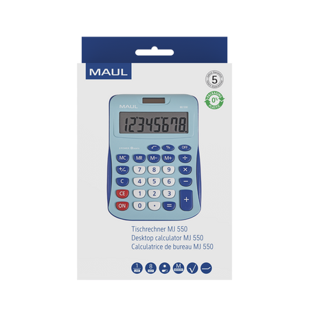 KALKULATOR BIURKOWY JUNIOR MJ 550, 8-POZYCYJNY, JASNONIEBIESKI MAUL