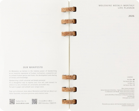 Kalendarz tygodniowy/miesięczny na spirali MOLESKINE 2026, 12M, L, miękka oprawa, 13x21cm, czarny