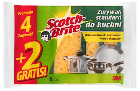 Gąbka do zmywania SCOTCH BRITE, uniwersalna, do trudnych zabrudzeń, 4+2szt., żółta