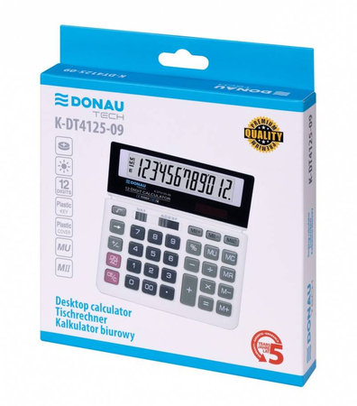 Kalkulator biurowy DONAU TECH, 12-cyfr. wyświetlacz, wym. 155x152x28 mm, biały