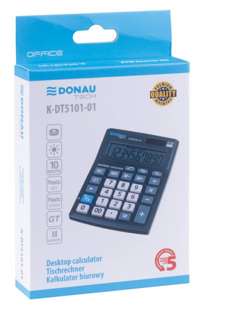 Kalkulator biurowy DONAU TECH OFFICE, 10-cyfr. wyświetlacz, wym. 137x101x30mm, czarny