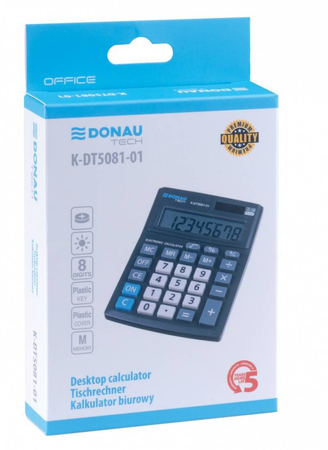 Kalkulator biurowy DONAU TECH OFFICE, 8-cyfr. wyświetlacz, wym. 137x101x30mm, czarny