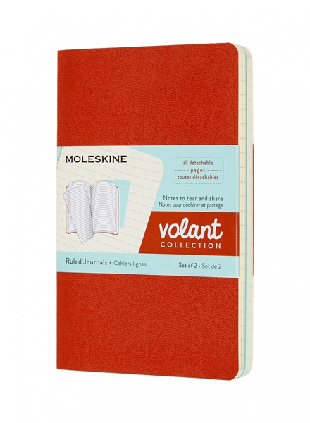 Zestaw 2 zeszytów MOLESKINE Volant, P, 9x14cm, w linie, 80 stron, coral orange/aquamarine