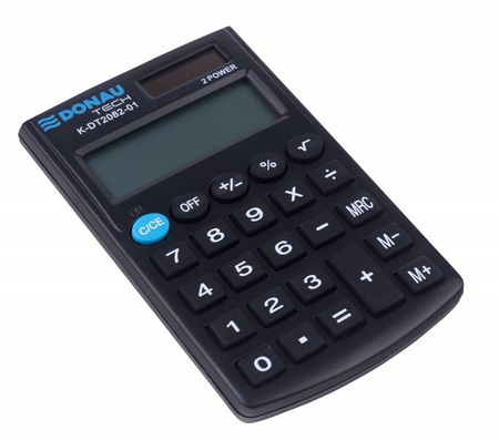 Kalkulator kieszonkowy DONAU TECH, 8-cyfr. wyświetlacz, wym. 97x60x10 mm, czarny