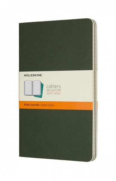 Zestaw 3 zeszytów MOLESKINE Cahier, L, 13x21cm, w linie, 80 stron, myrtle green
