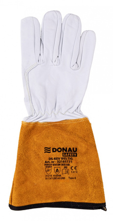 Rękawice spawalnicze DONAU SAFETY DS-KEV WELTIG, kevlar, skóra kozia, rozm. 11/XXL, biało-złote