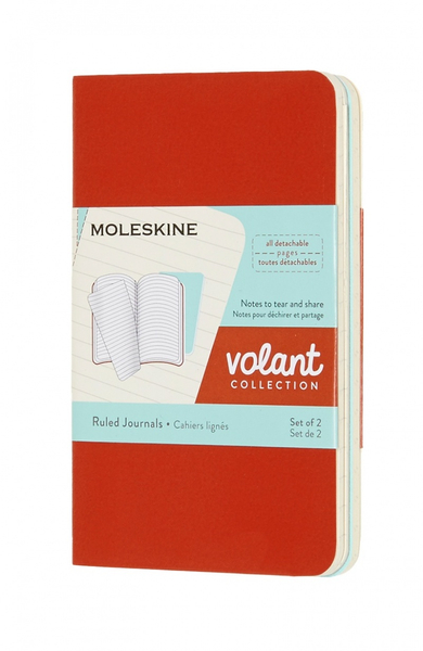 Zestaw 2 zeszytów MOLESKINE Volant, XS, 6,5x10,5cm, w linie, 56 stron, coral orange/aquamarine