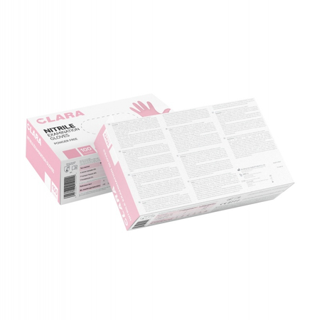 Rękawice nitrylowe bezpudrowe CLARA, 100 szt., rozmiar S, różowe