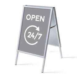 Kundenstopper A1 Komplettset Geöffnet 24/7 Grau Englisch