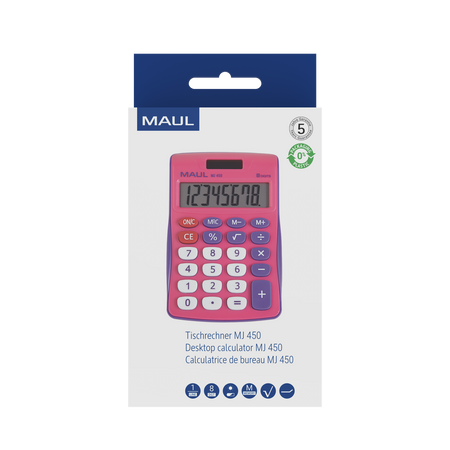 KALKULATOR BIURKOWY JUNIOR MJ 450, 8-POZYCYJNY, RÓŻOWY MAUL