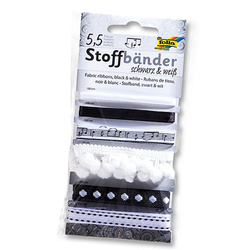 Wstążki materiałowe, białe i czarne, 6szt.