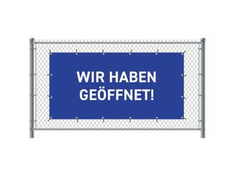 Zaun-Banner 300 x 140 cm Geöffnet Deutsch Blau