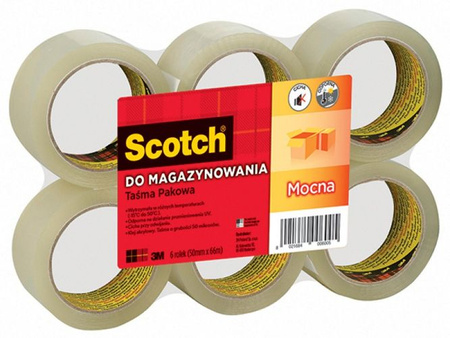 6 szt. Taśma pakowa do magazynowania SCOTCH® (309 TSP), mocna, 50mm, 66m, transparentna