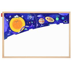 Tablica edukacyjna MemoBe, WHITEBOARDGAME: Space adventure!, nadruk KOSMOSU, zestaw do gry, wersja PL, rama drewniana, 60x40 cm
