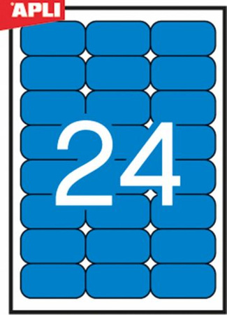 Etykiety kolorowe APLI, 70x37mm, zaokrąglone, niebieskie, 20 ark.