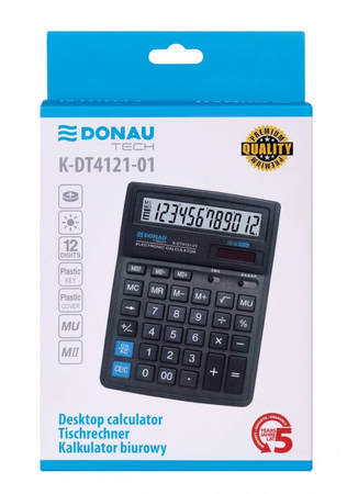 Kalkulator biurowy DONAU TECH, 12-cyfr. wyświetlacz, wym. 190x143x40 mm, czarny