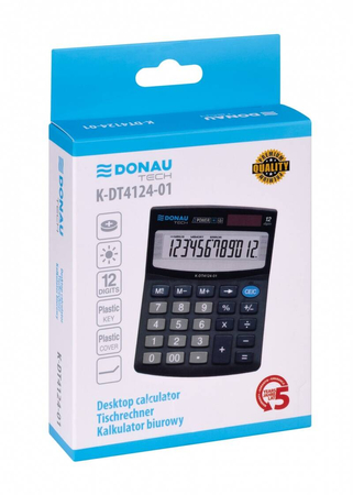 Kalkulator biurowy DONAU TECH, 12-cyfr. wyświetlacz, wym. 122x100x32 mm, czarny