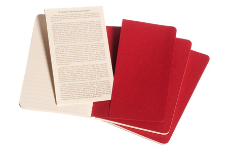 Zestaw 3 zeszytów MOLESKINE Cahier, P, 9x14cm, w linie, 64 stron, cranberry red