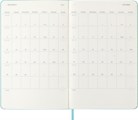 Kalendarz tygodniowy MOLESKINE 2025/26, 18M, L, twarda oprawa, 13x21cm, aquamarine