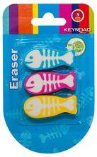 Gumka uniwersalna KEYROAD Ryba, 3szt., blister, mix kolorów