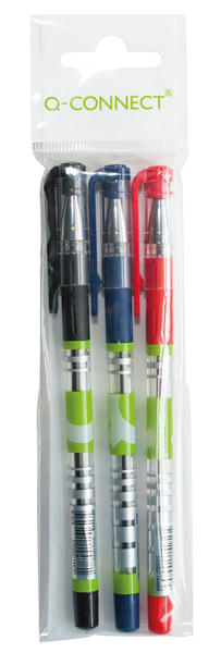 Długopis żelowo-fluidowy Q-CONNECT 0,5mm, zawieszka 3szt., mix kolorów