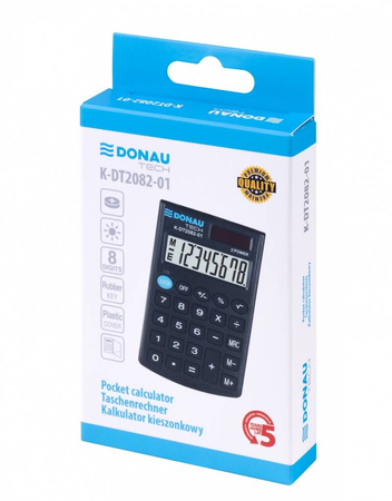 Kalkulator kieszonkowy DONAU TECH, 8-cyfr. wyświetlacz, wym. 97x60x10 mm, czarny