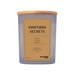 Świeca sojowa DONAU HOME, w szarym szkle, drewniana pokrywa i knot, Vineyard Secrets, 200g