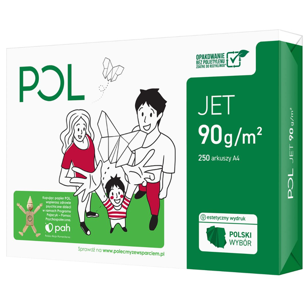 Papier ksero POL JET, A4, klasa A, 166CIE, 90gsm, 250ark.
