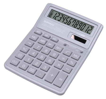 Kalkulator biurowy DONAU TECH, 12-cyfr. wyświetlacz, wym. 190x143x40 mm, srebrny