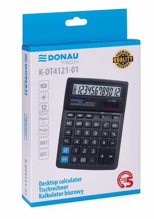 Kalkulator biurowy DONAU TECH, 12-cyfr. wyświetlacz, wym. 190x143x40 mm, czarny