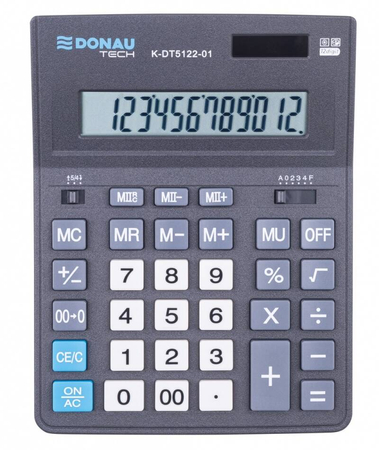 Kalkulator biurowy DONAU TECH OFFICE, 12-cyfr. wyświetlacz, wym. 201x155x35mm, czarny