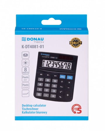 Kalkulator biurowy DONAU TECH, 8-cyfr. wyświetlacz, wym. 130x104x19 mm, czarny