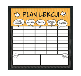 Tablica sucho-magnetyczna z nadrukiem Plan Lekcji 40x40 w czarnej ramie MDF