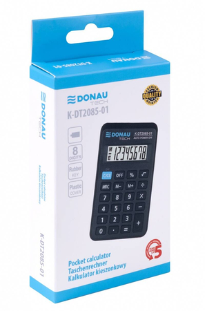 Kalkulator kieszonkowy DONAU TECH, 8-cyfr. wyświetlacz, wym. 114x69x19 mm, czarny