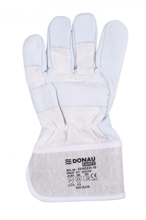 Rękawice robocze DONAU SAFETY DS-DOKGOAT, doker, skóra kozia, rozm. 10,5/XL, szaro-białe