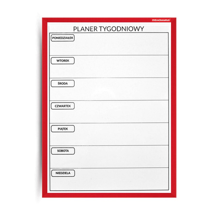 Planer tygodniowy suchościeralno-magnetyczna 30x40cm w ramie drew, lakierowanej czerwonej ( marker, gąbka, 3 magnesy)
