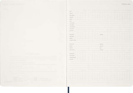 Kalendarz tygodniowy vertykalny MOLESKINE 2026, 15M, XXL, miękka oprawa, 23,5x28cm, sapphire blue