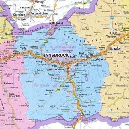 Mapa Austrii administacyjno drogowa na korku do wpinania - 120x90 cm