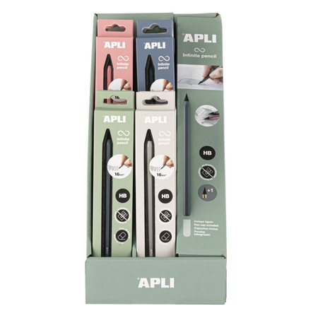 Display ołówków wiecznych APLI Infinite, HB, pudełko kart. z zawieszką, 20 szt., mix kolorów