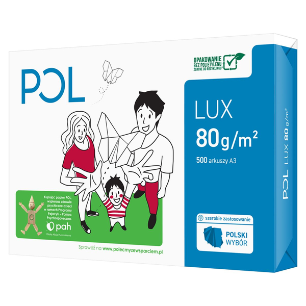 Papier ksero POL LUX, A3, klasa B, 161CIE, 80gsm, 500ark.